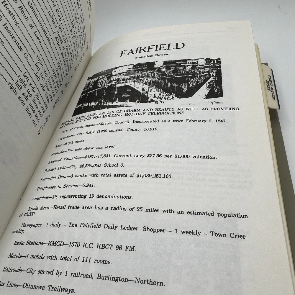 1986 Fairfield Iowa City Business Directory HC Book Phone Advertisements Ads Vtg